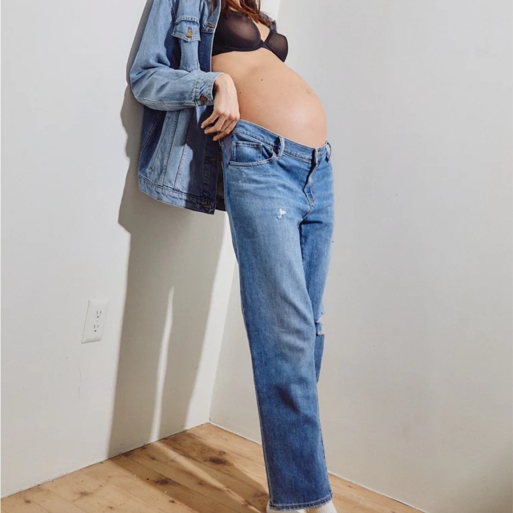 HATCH Collection NWOT The Boyfriend Maternity Jean Destroyed Light Wash